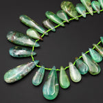 Gemmy Green Color~ Large Natural Australian Chrysoprase Teardrop Beads Focal Pendant Top Side Drilled Gemstone A3 15.5" Strand