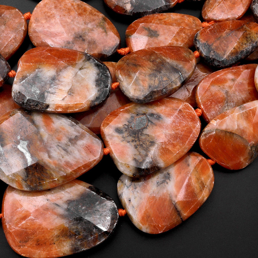 Graduated Genuine Natural Orange Calcite Trapezoid Pendant Beads 17" Strand