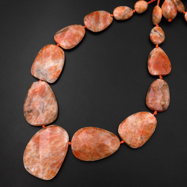 Graduated Rare Natural Orange Calcite Trapezoid Pendant Beads 17" Strand