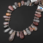 Natural Phantom Rutile Quartz Teardrop Focal Pendant Beads Side Drilled Natural Green Red Golden Quartz 15.5" Strand