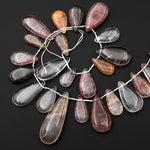 Natural Phantom Rutile Quartz Teardrop Focal Pendant Beads Side Drilled Natural Green Red Golden Quartz 15.5" Strand