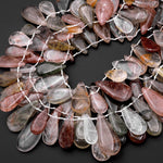 Natural Phantom Rutile Quartz Teardrop Focal Pendant Beads Side Drilled Natural Green Red Golden Quartz 15.5" Strand