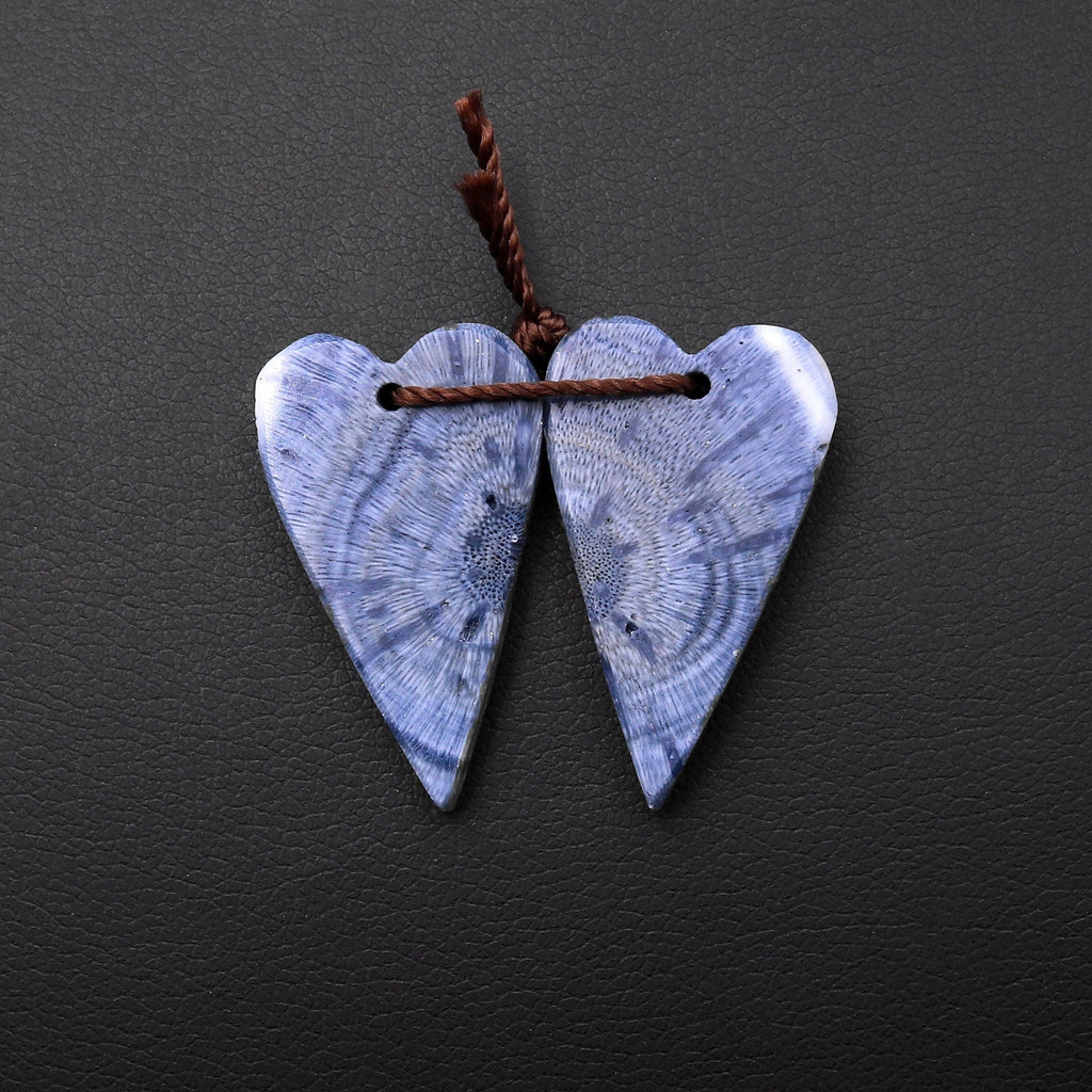 Natural Real Genuine Blue Sponge Coral Long Heart Earring Pair Drilled Gemstone Matched Beads