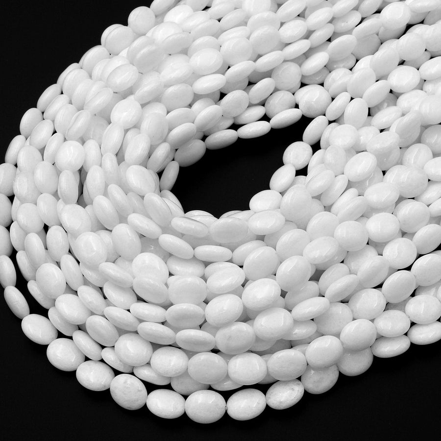 AAA Natural White Jade Oval 10mm Beads Pristine Snowy White Jade Gemstone Beads 15.5" Strand