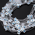 AAA Iridescent Natural White Mother of Pearl Shell Blue Evil Eye 4 Leaf Clover Beads 6mm 8mm 10mm Choose from 5 pcs, 10pcs