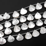 AAA Iridescent Hand Carved Natural White Mother of Pearl Sea Shell Teardrop Shape Beads 15.5" Strand