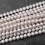 Genuine White Freshwater Pearl 6mm 8mm 10mm Off Round Shimmery Iridescent Classic Pearl 15.5" Strand