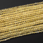 Faceted Natural Lemon Quartz Round Beads 4mm Sparkling Micro Diamond Cut Gemstone 15.5" Strand