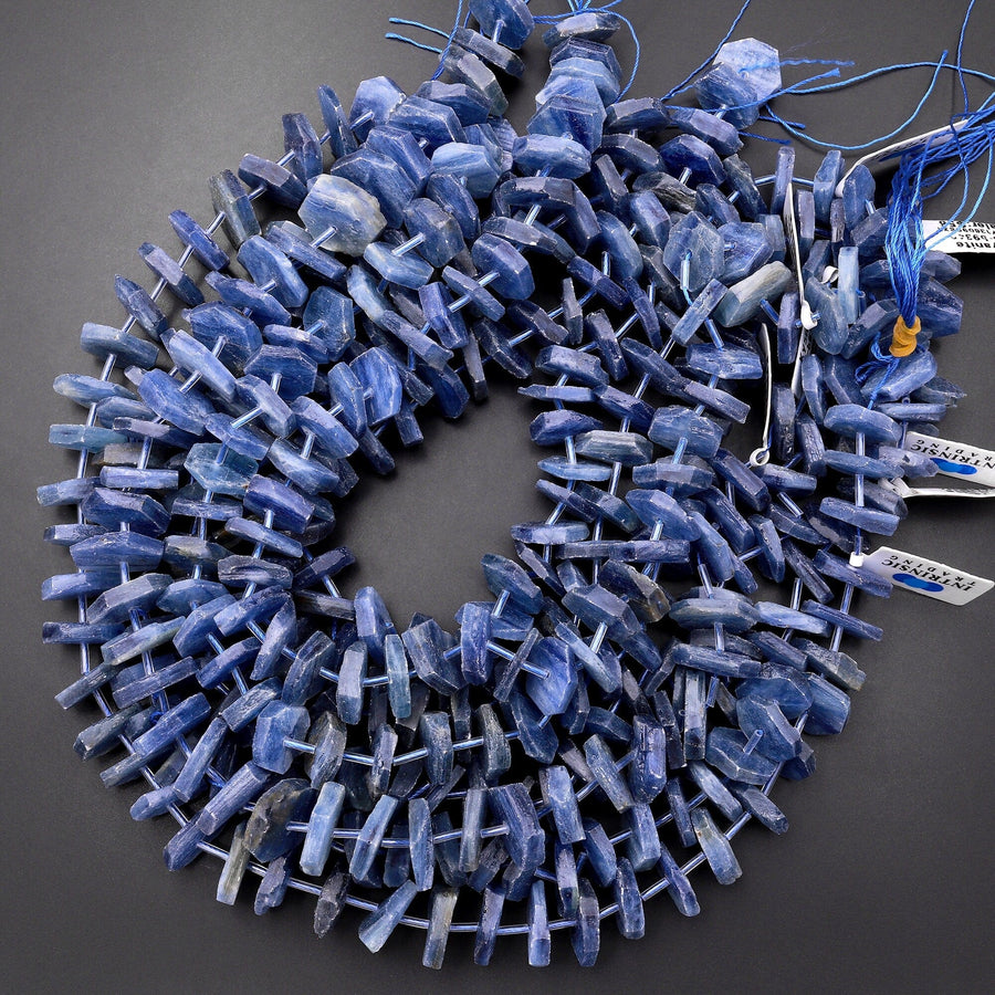 Faceted Natural Blue Kyanite Hexagon Heishi Disc Rondelle Bead Center Drilled 15.5" Strand