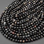 Rare Natural Dragon Vein Black Tourmaline Round Beads 6mm 8mm 10mm Iron Copper Calcite 15.5" Strand