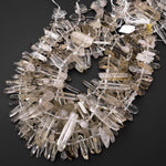 Rare Natural Smoky Champagne Rock Crystal Quartz Point Beads Top Drilled Sticks Spikes Freeform 15.5" Strand
