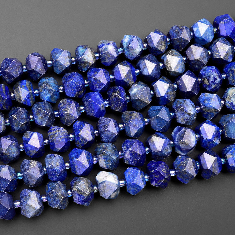 Natural Blue Lapis Faceted Hexagon Cylinder Rondelle Beads 10mm 15.5" Strand