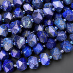 Natural Blue Lapis Faceted Hexagon Cylinder Rondelle Beads 10mm 15.5" Strand