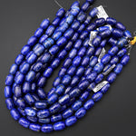 Large Natural Blue Lapis Drum Barrel Beads 18x12mm With Pyrite Calcite Matrix 15.5" Strand