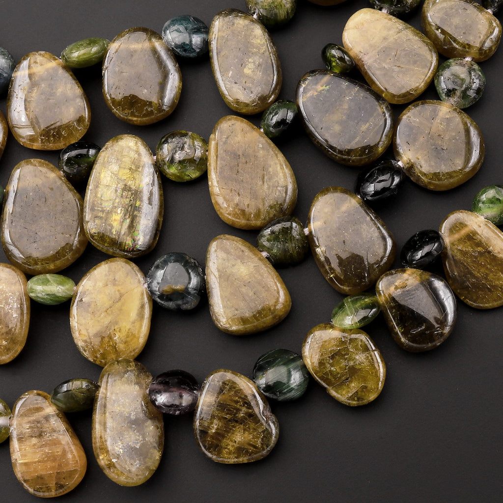 Natural Green Tourmaline Freeform Teardrop Beads 15.5" Strand