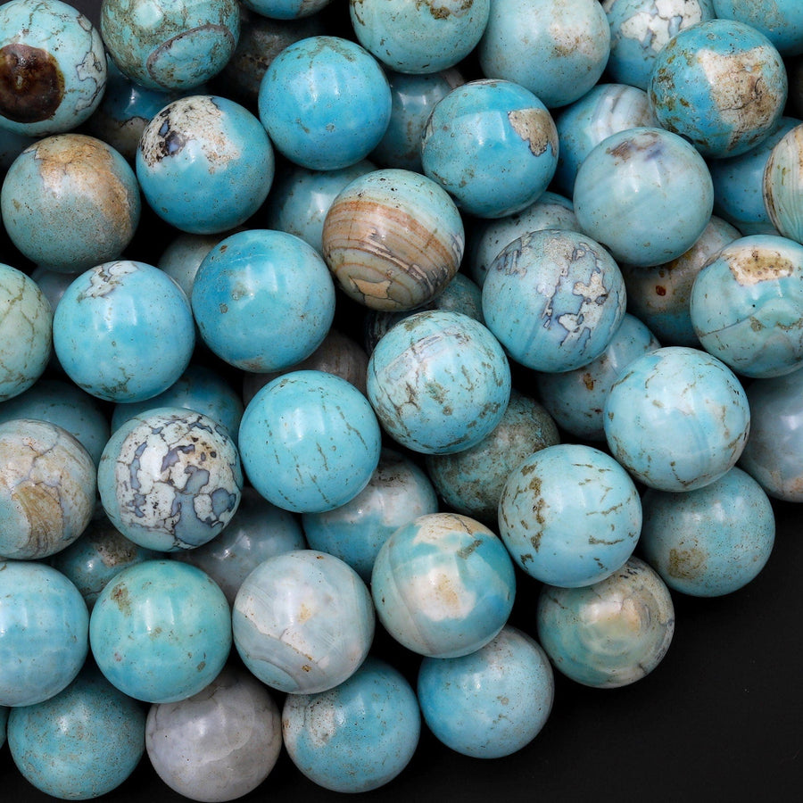 Robin's Blue Aqua Terra Agate 6mm 8mm 10mm 12mm Round Beads Aka Dragon's Eye 14" Strand