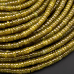 Natural Olive Green Jade 4mm Heishi Gemstone Beads 15.5" Strand