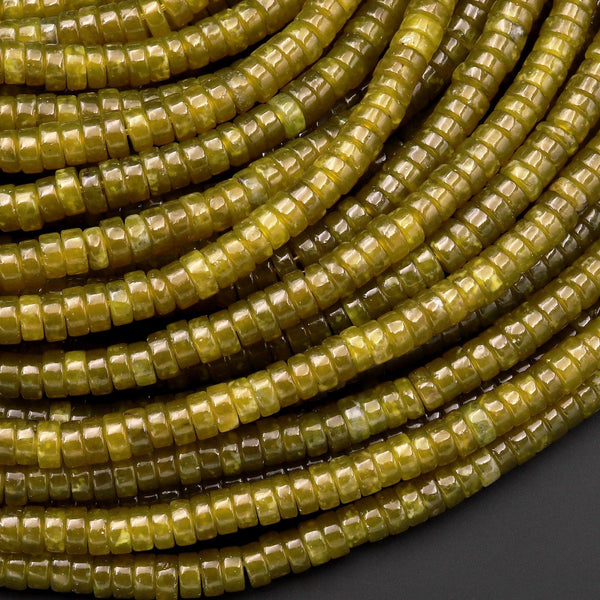 Natural Olive Green Jade 4mm Heishi Gemstone Beads 15.5" Strand