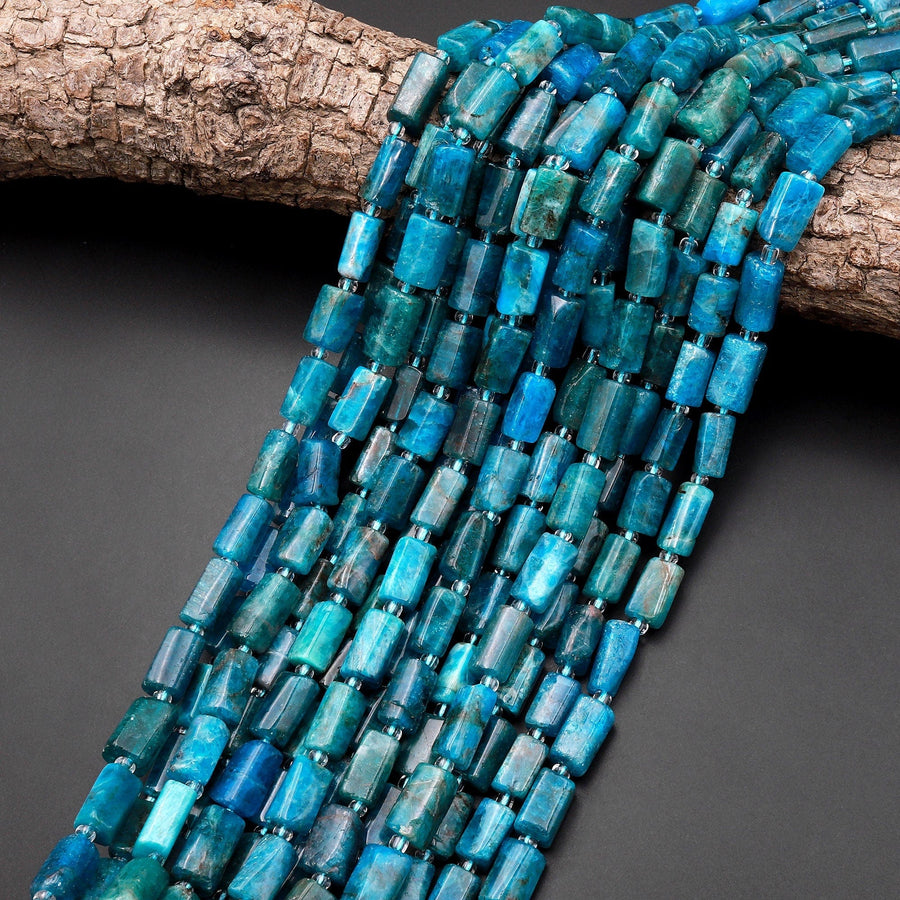 Natural Blue Apatite Tube Cylinder Beads 15.5" Strand