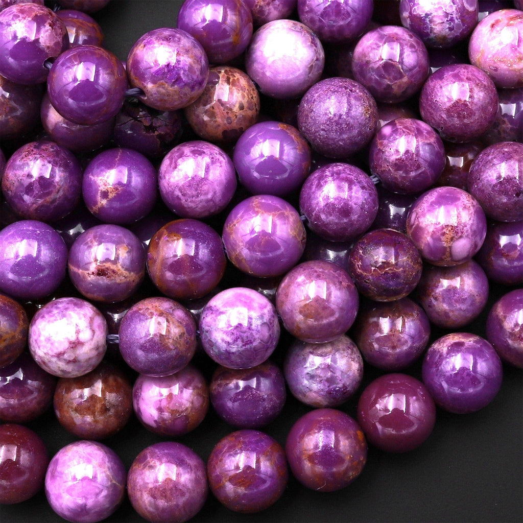 Natural Phosphosiderite 6mm 8mm 10mm Round Beads Rich Lavender Purple Gemstone 15.5" Strand