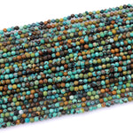 Genuine Natural Dragon Skin Turquoise 2mm 3mm Faceted Round Beads Multicolor Blue Green Brown Turquoise Micro Diamond Cut 15.5" Strand