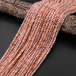 Micro Faceted Natural Peach Moonstone 4mm Rondelle Gemstone Beads 15.5" Strand