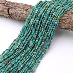 Natural Blue Green Turquoise Faceted 3mm 4mm Coin Beads Real Genuine Gemstone 15.5" Strand