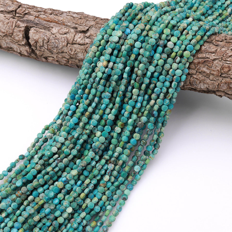 Natural Blue Green Turquoise Faceted 3mm 4mm Coin Beads Real Genuine Gemstone 15.5" Strand