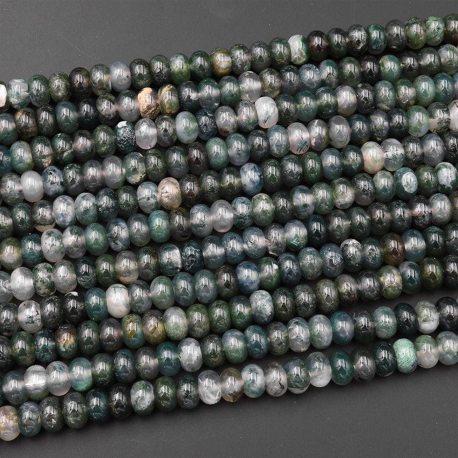 Natural Green Moss Agate Rondelle Beads 6mm 8mm 15.5" Strand