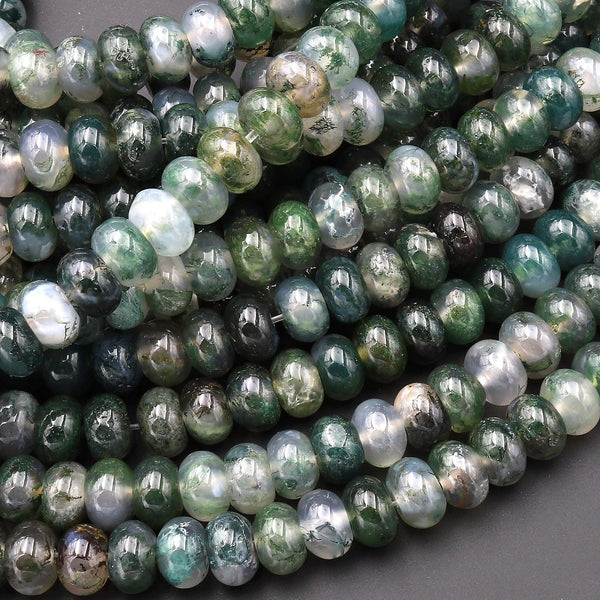 Natural Green Moss Agate Rondelle Beads 6mm 8mm 15.5" Strand
