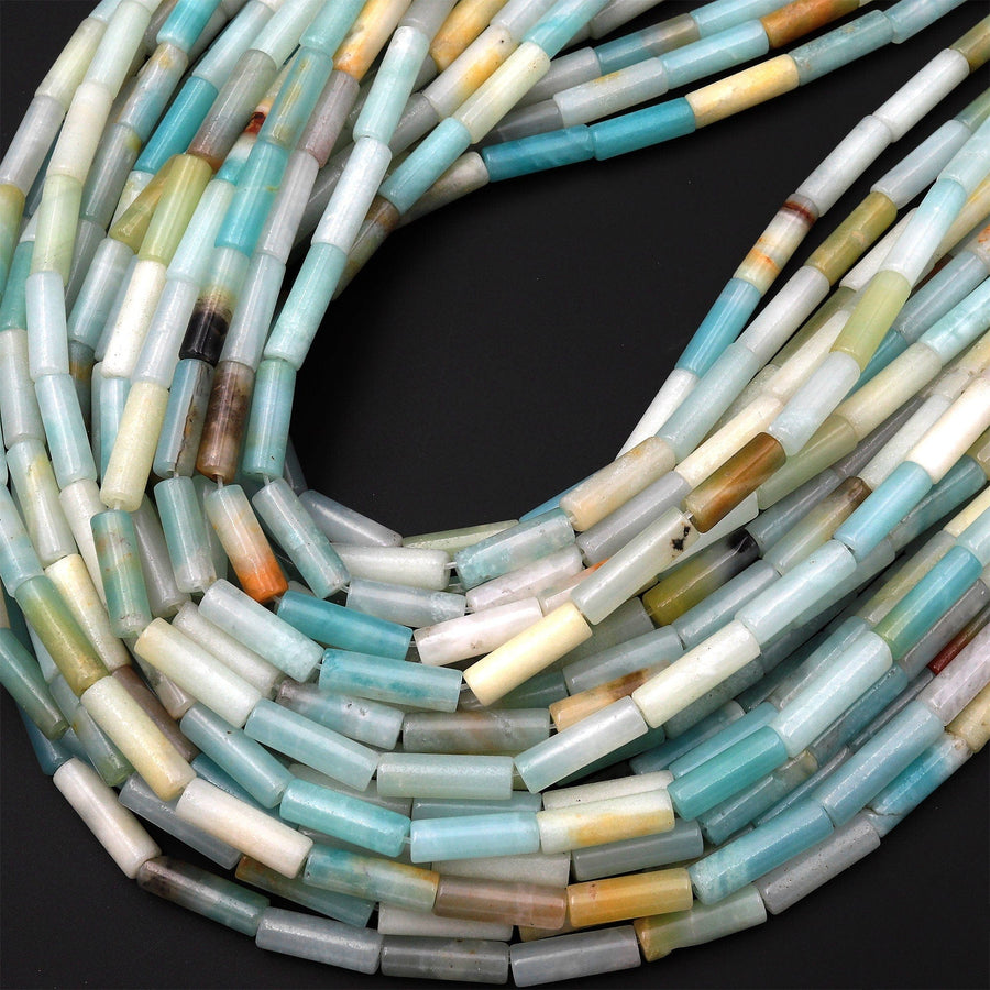 Natural Amazonite Thin Long Tube Beads 15.5" Strand