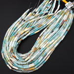 Natural Amazonite Thin Long Tube Beads 15.5" Strand