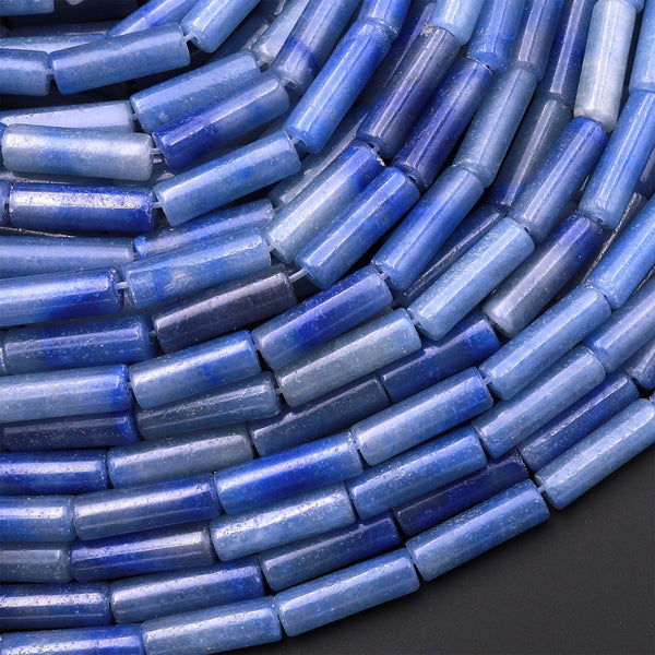 Natural Blue Aventurine Thin Long Tube Beads 15.5" Strand