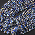 Natural Denim Blue Lapis Gemstone Faceted 3mm Cube Square Dice Beads 15.5" Strand