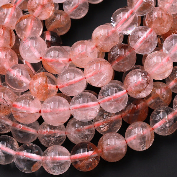 Natural Red Hematoid Lepidocrocite Quartz 6mm 8mm 10mm Round Beads Rare Red Quartz Crystal Translucent Stone From Madagascar Strand