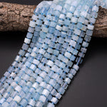 AAA Natural Blue Aquamarine Faceted Rondelle Beads 6mm 8mm Short Cylinder Wheel Diamond Cut 15.5" Strand