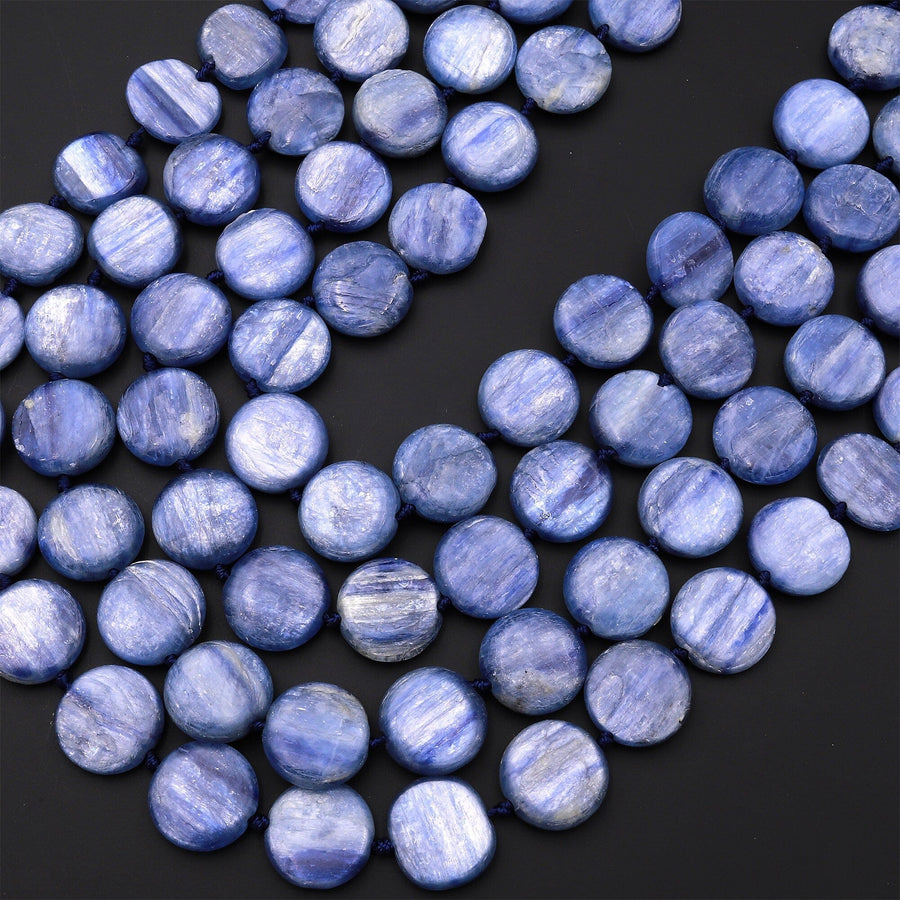 Natural Blue Kyanite Coin Cushion Beads 14mm 15.5" Strand