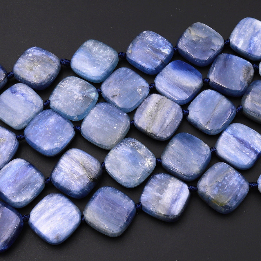 Natural Blue Kyanite Diamond Diagonally Drilled Square Cushion Beads 14mm 15.5" Strand