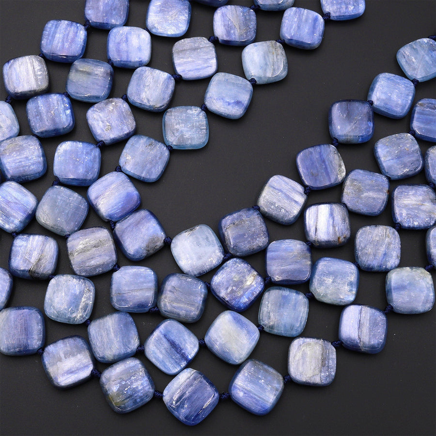 Natural Blue Kyanite Diamond Diagonally Drilled Square Cushion Beads 14mm 15.5" Strand