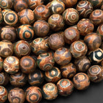 Tibetan Agate 8mm 10mm Round Beads Dzi Agate Green Eye Matte Mala Antique Boho Beads 15" Strand