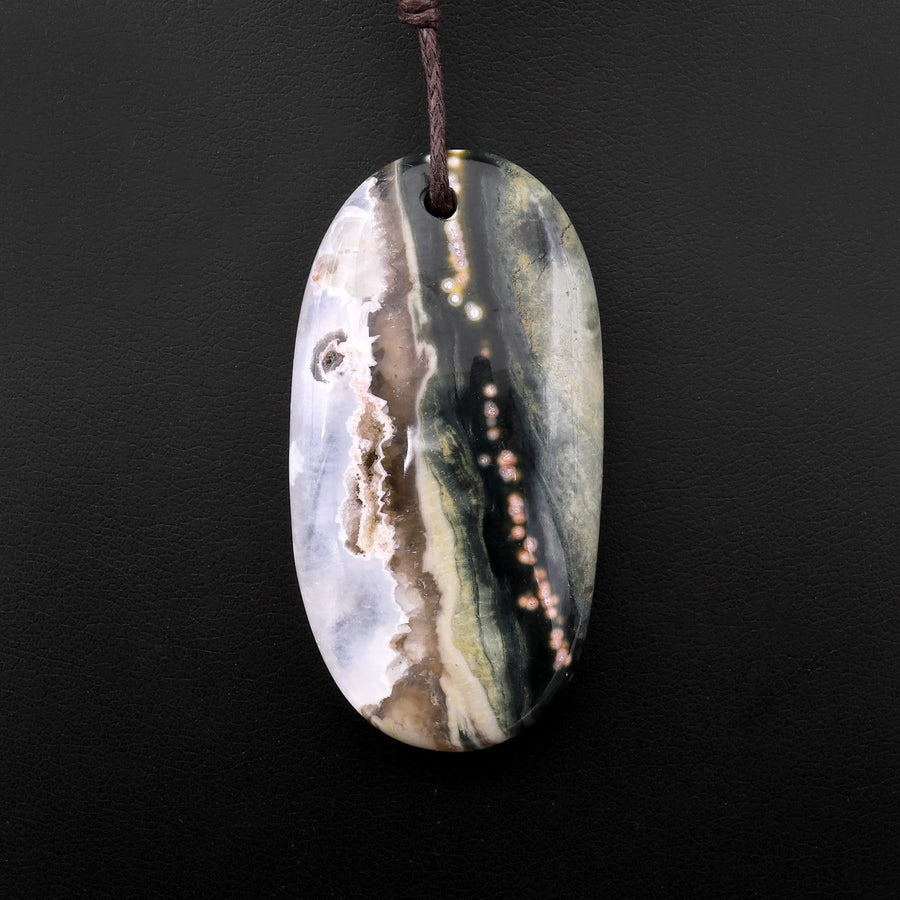 Natural Green Ocean Jasper Pendant Freeform Oval Shape Gemstone