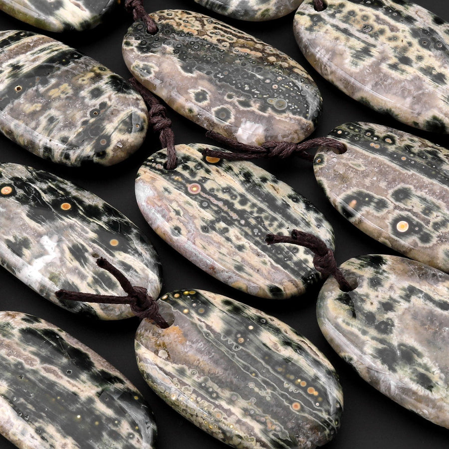 Natural Green Ocean Jasper Pendant Freeform Oval Shape Gemstone