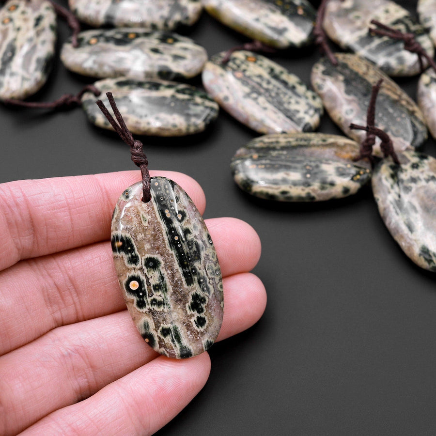 Natural Green Ocean Jasper Pendant Freeform Oval Shape Gemstone