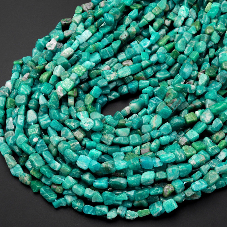 Natural Blue Green Russian Amazonite Freeform Pebble Nugget Beads Gemstone 15.5" Strand