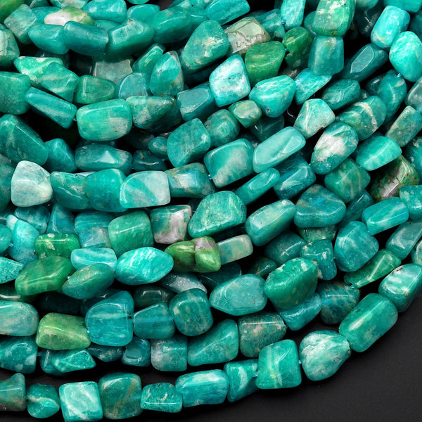 Natural Blue Green Russian Amazonite Freeform Pebble Nugget Beads Gemstone 15.5" Strand