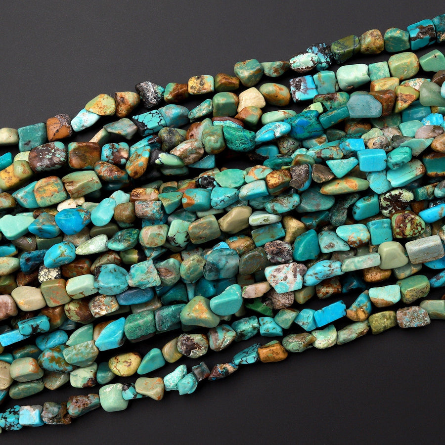 Genuine Natural Turquoise Nugget Beads Freeform Real Blue Green Brown Turquoise Pebble Beads 15.5" Strand