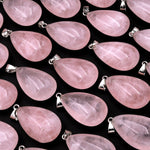 Natural Pink Rose Quartz Teardrop Pendant Natural Crystal Focal Bead