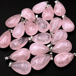 Natural Pink Rose Quartz Teardrop Pendant Natural Crystal Focal Bead