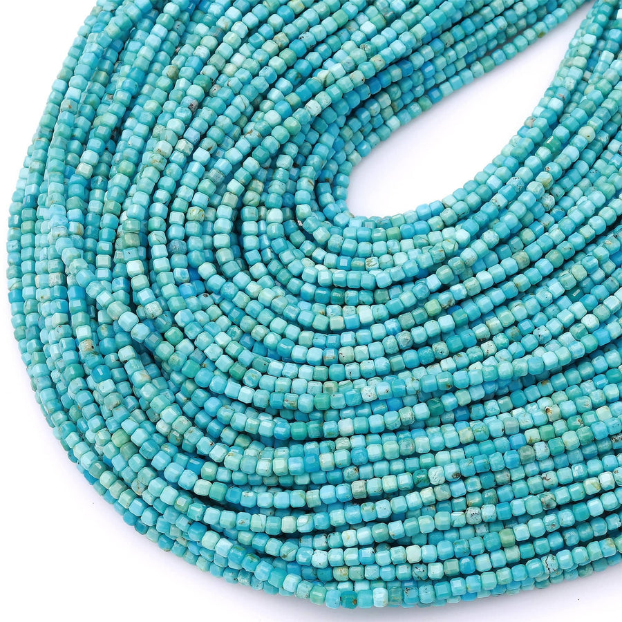AAA Natural Blue Turquoise 2mm Cube Square Beads Dice Genuine Real Gemstone 15.5" Strand