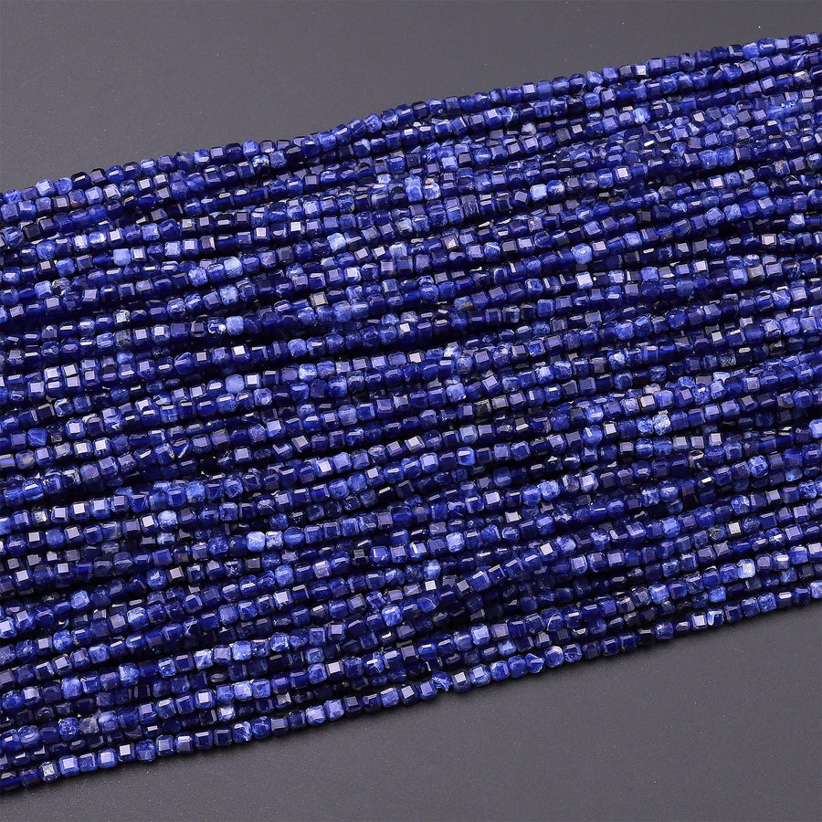 AAA Natural Blue Sodalite Gemstone Faceted 2mm Cube Square Dice Beads 15.5" Strand